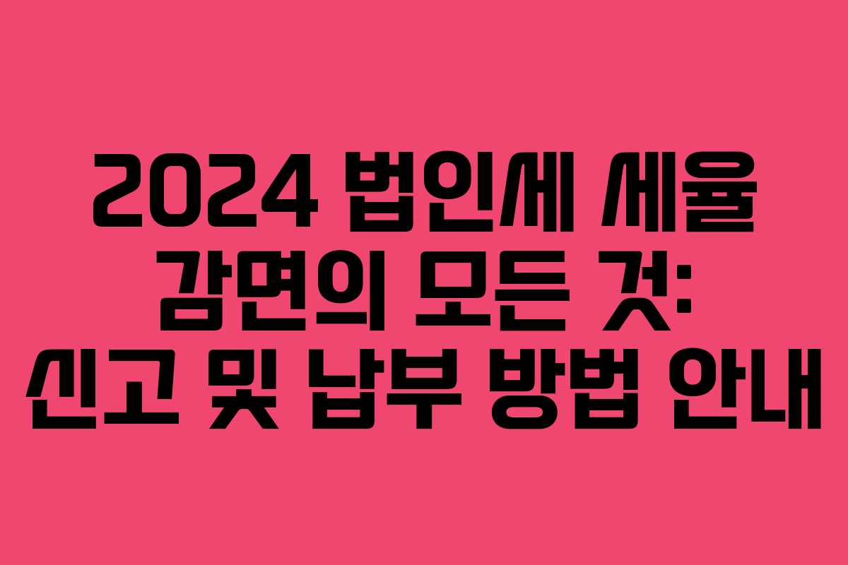 2024 법인세 세율 감면의 모든 것: 신고 및 납부 방법 안내