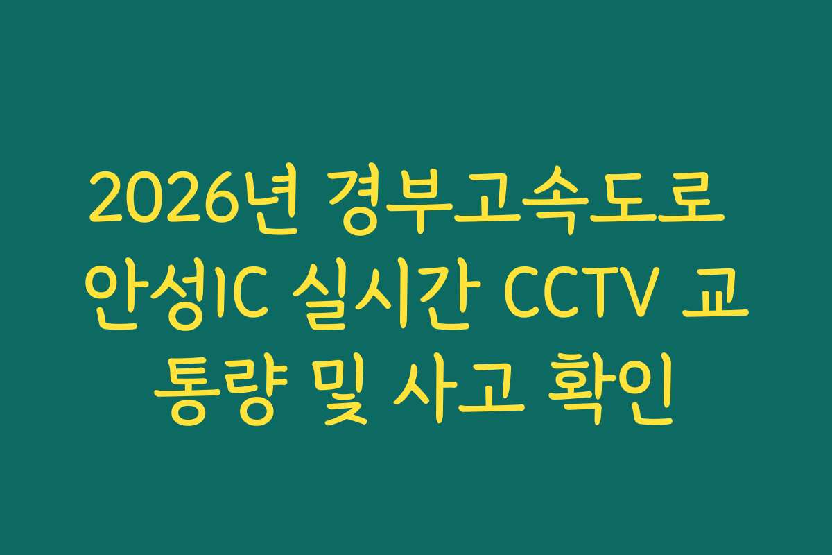 2026년 경부고속도로 안성IC 실시간 CCTV 교통량 및 사고 확인