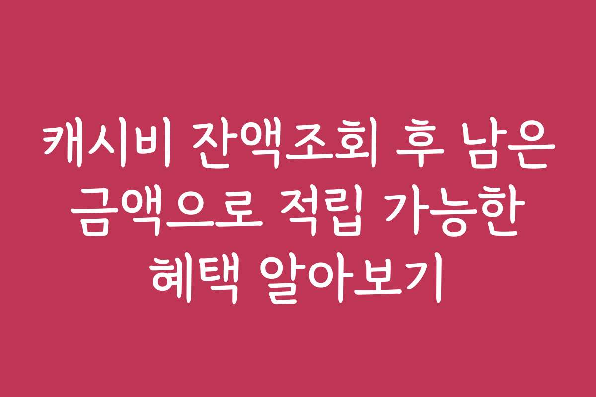 캐시비 잔액조회 후 남은 금액으로 적립 가능한 혜택 알아보기