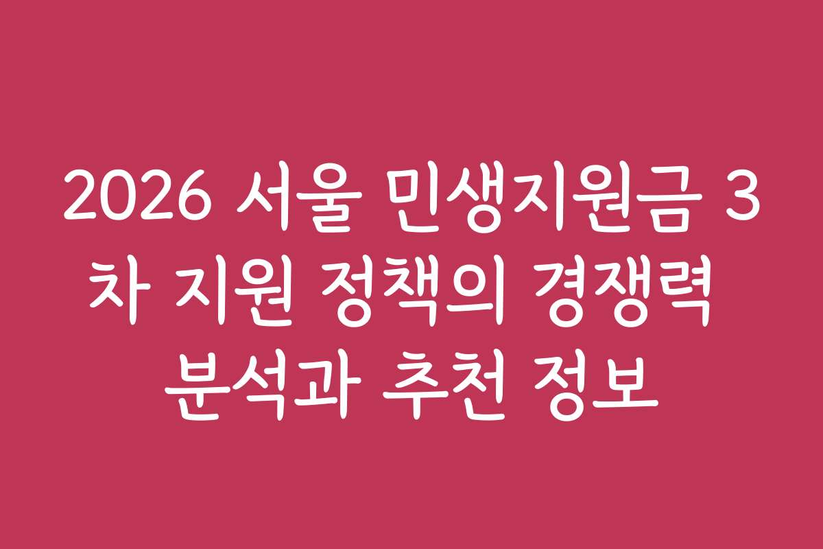 2026 서울 민생지원금 3차 지원 정책의 경쟁력 분석과 추천 정보