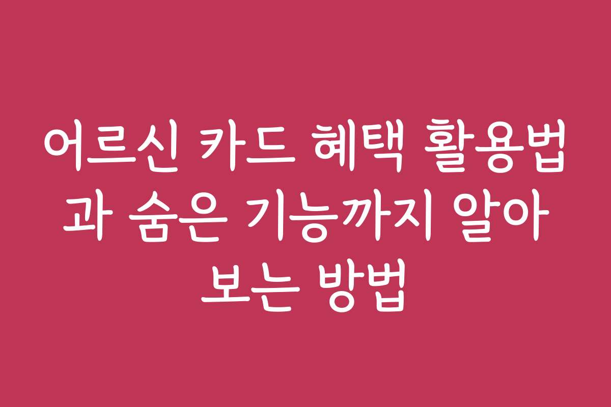 어르신 카드 혜택 활용법과 숨은 기능까지 알아보는 방법