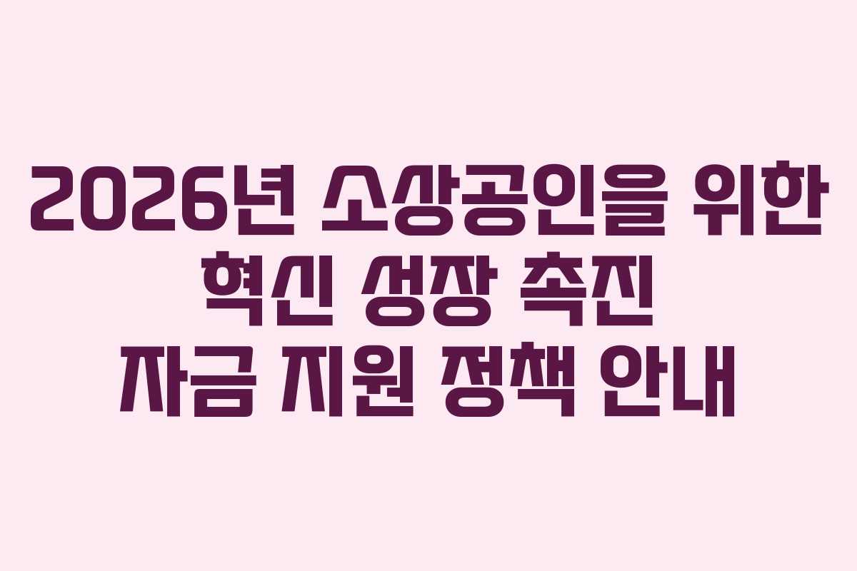 2026년 소상공인을 위한 혁신 성장 촉진 자금 지원 정책 안내