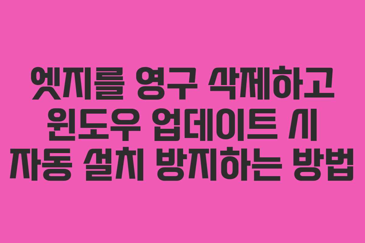 엣지를 영구 삭제하고 윈도우 업데이트 시 자동 설치 방지하는 방법